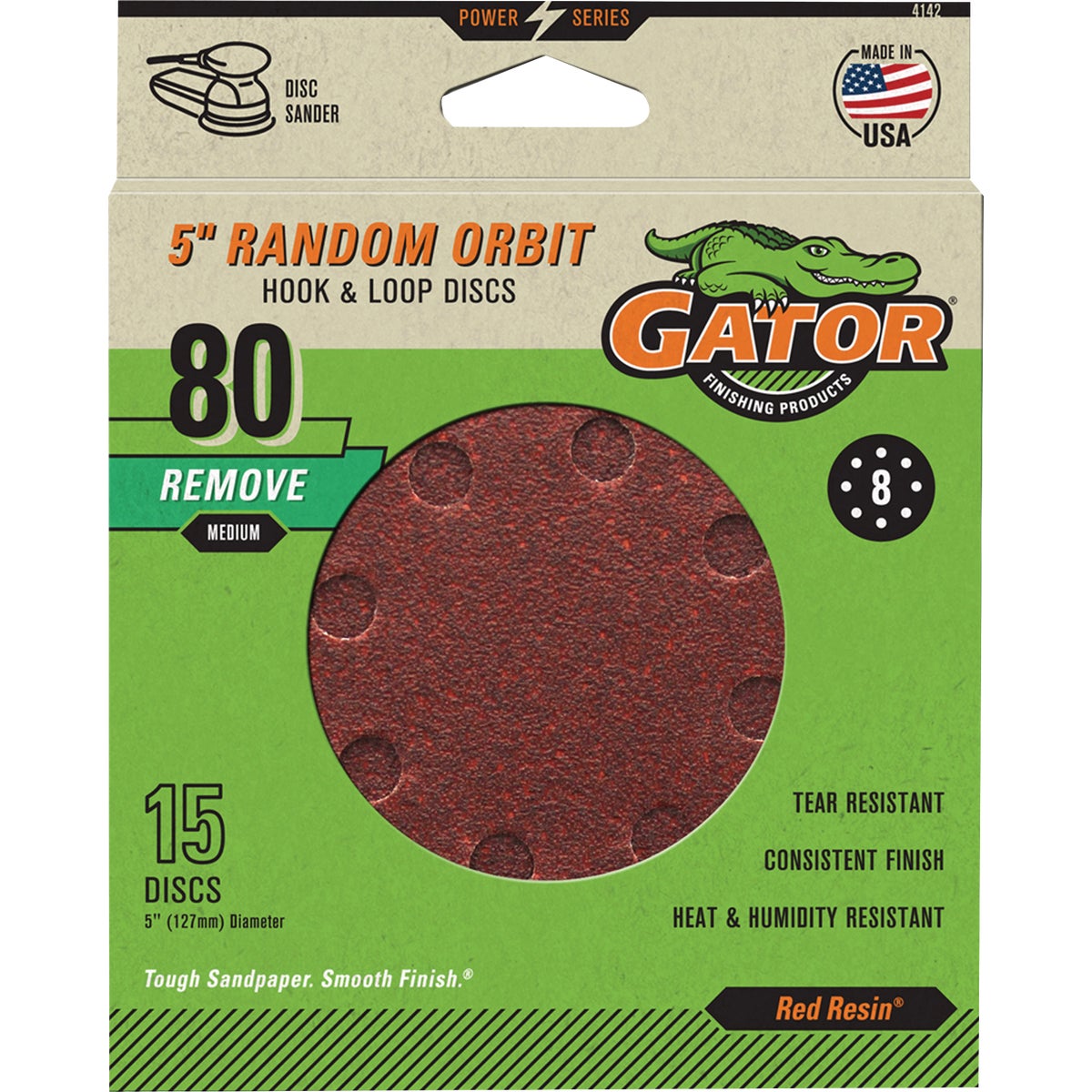 Gator 5 In. 8-Hole 80-Grit Hook & Loop Sanding Disc (15-Pack)