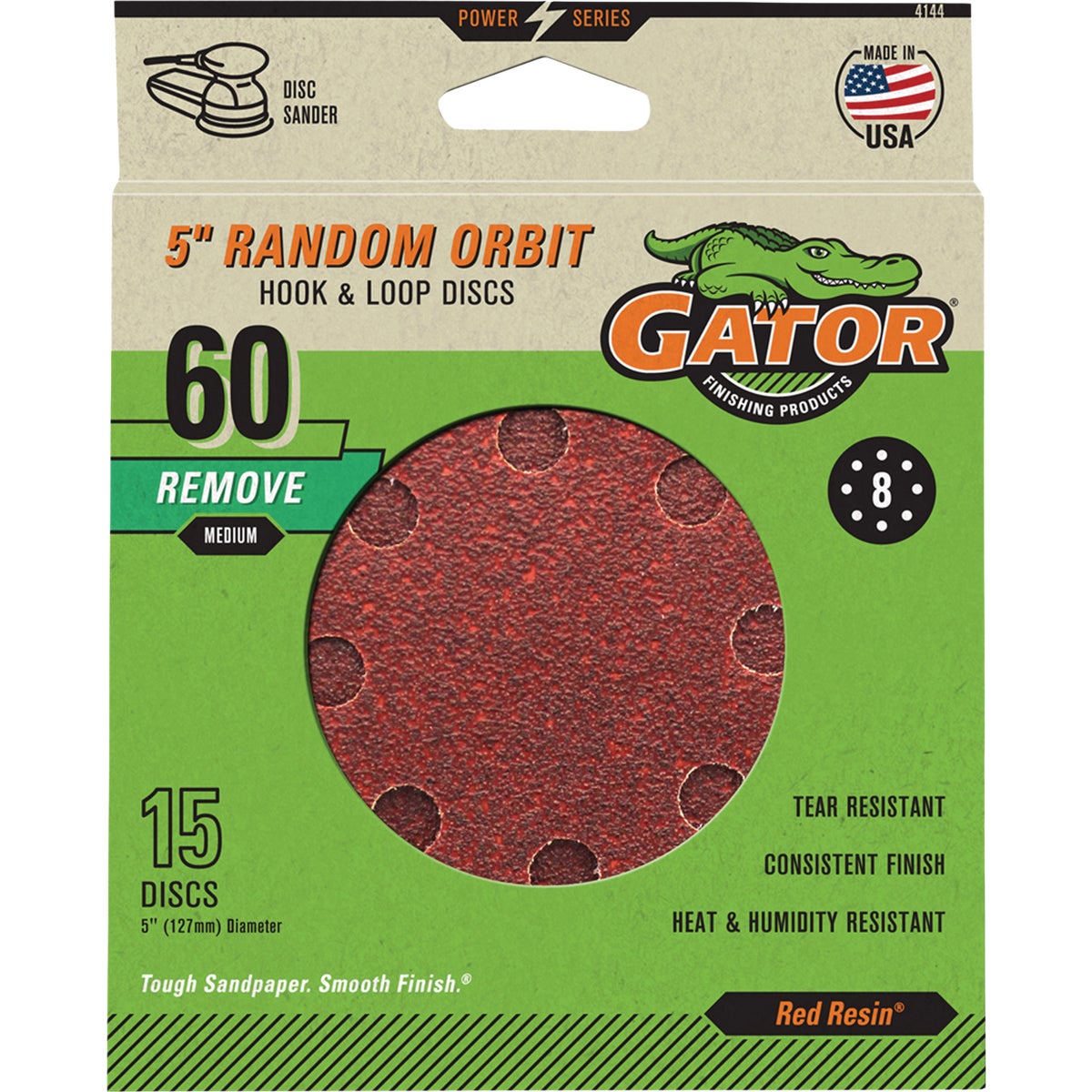 Gator 5 In. 8-Hole 60-Grit Hook & Loop Sanding Disc (15-Pack)