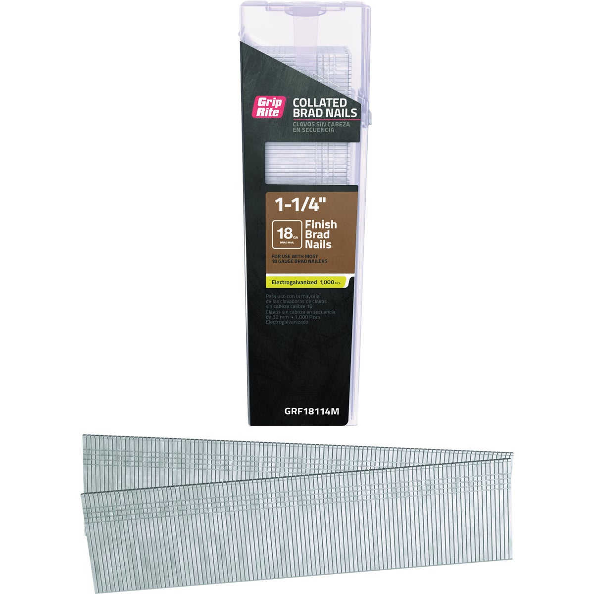 Grip-Rite 1-1/4 In. 18 ga Electrogalvanized Collated Brad Nail (1000-Count) Image 1