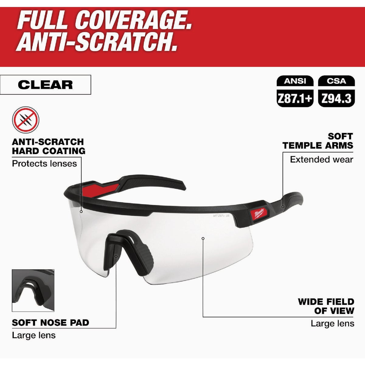 Milwaukee Wrap Around Safety Glasses with Clear Anti-Scratch Lenses Image 4
