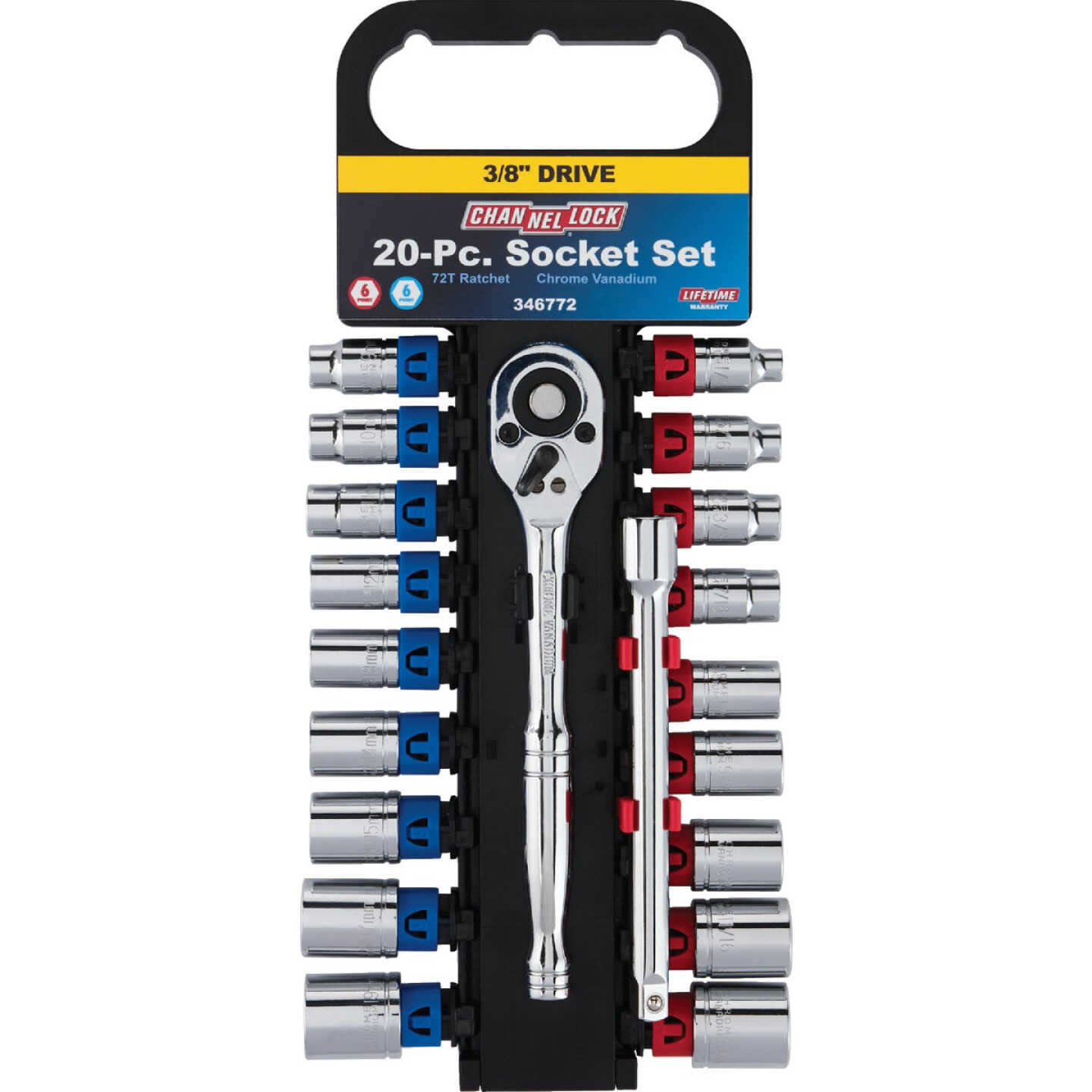Channellock Standard and Metric 3/8 In. Drive 6-Point Shallow Ratchet & Socket Set (20-Piece) Image 8