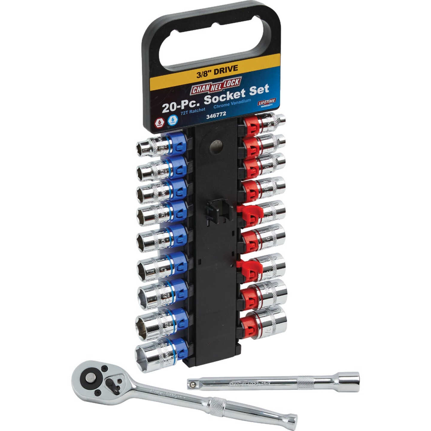 Channellock Standard and Metric 3/8 In. Drive 6-Point Shallow Ratchet & Socket Set (20-Piece) Image 10
