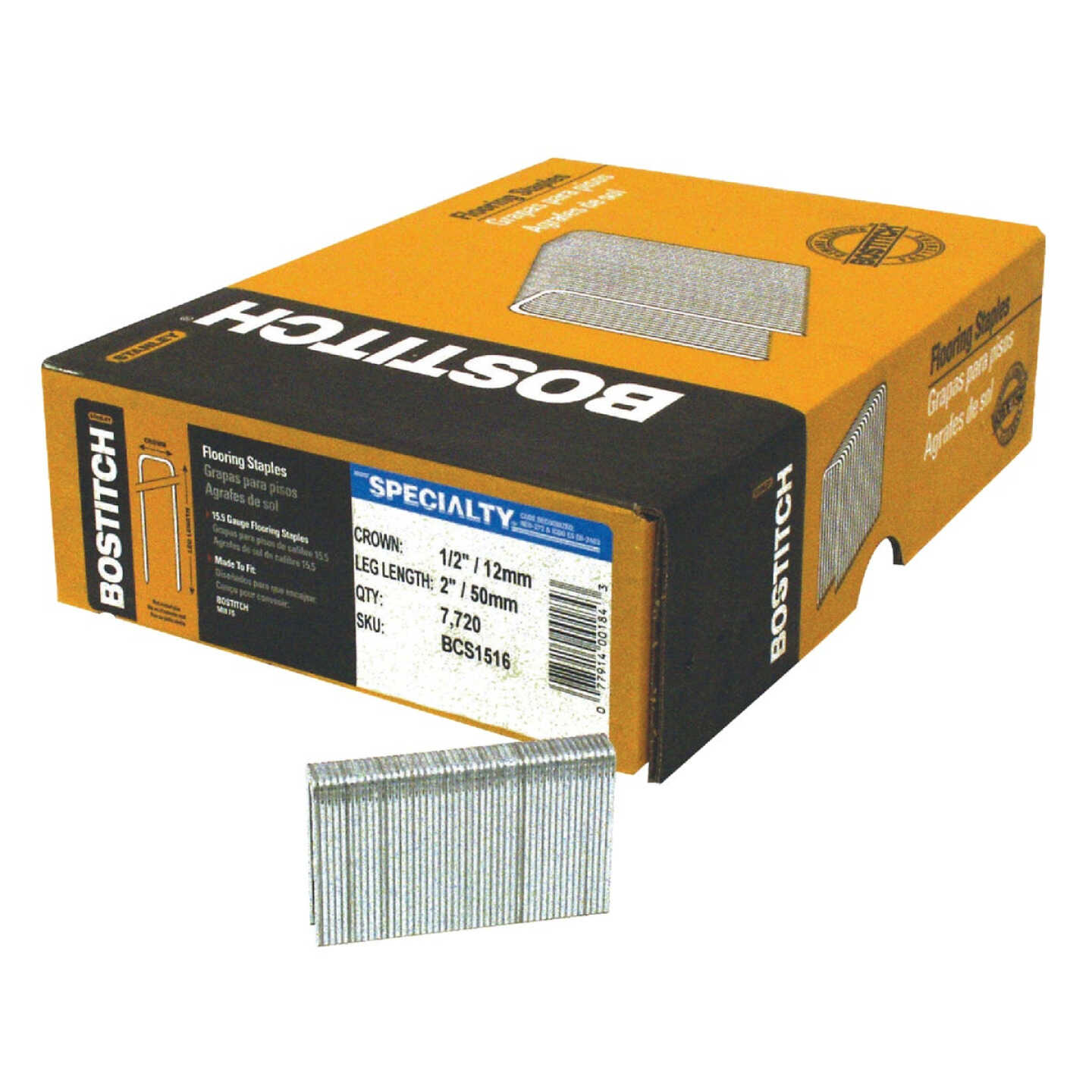Bostitch 15-1/2-Gauge Galvanized Hardwood Collated Flooring Staple, 1/2 In. x 2 In. (7700 Ct.) Image 1