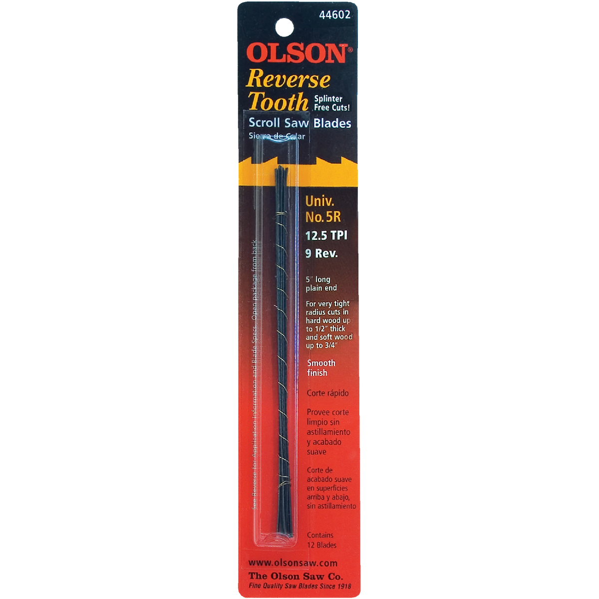 Olson 12.5TPI Reverse Tooth Plain End Scroll Saw Blade (12 Count) Image 1