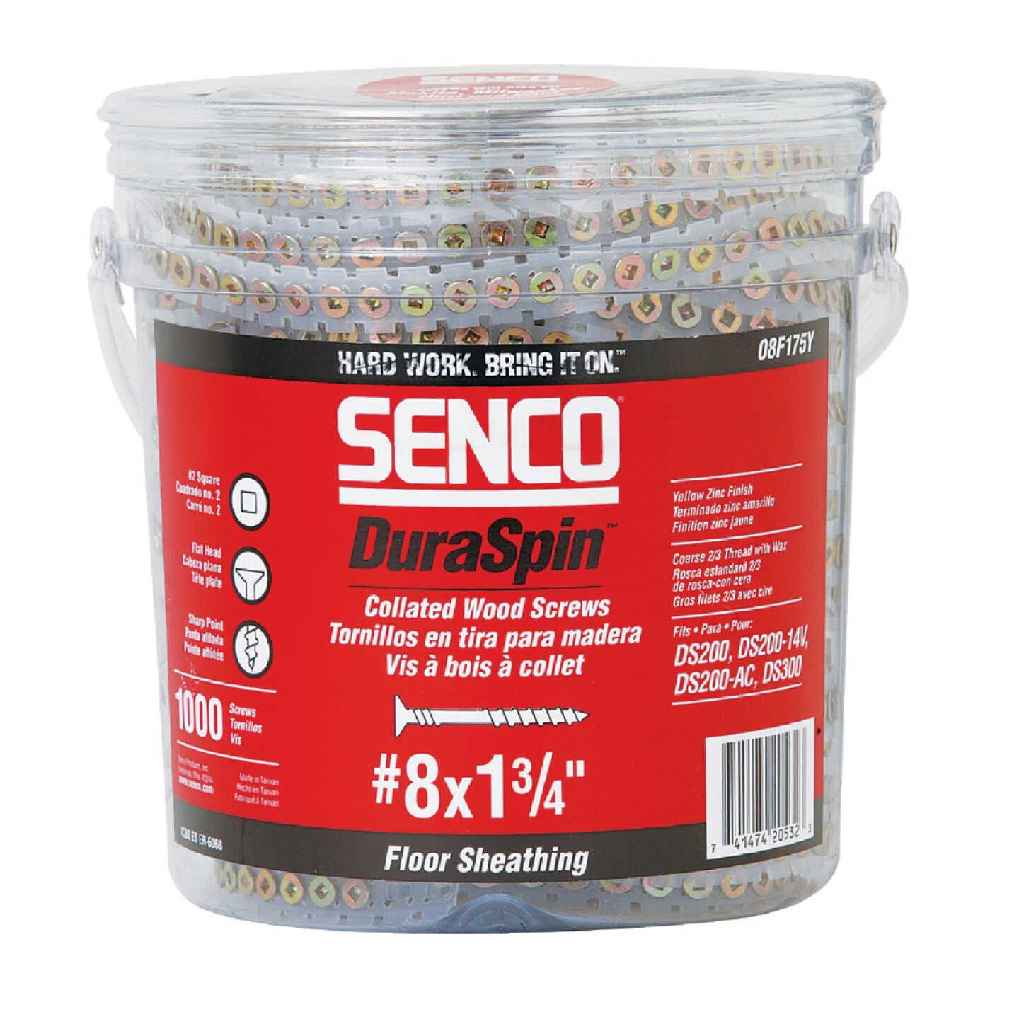 Senco DuraSpin #8 x 1-3/4 In. Square Recess Flat Collated Wood Screws, Yellow Zinc Finish (1000 Ct.) Image 1