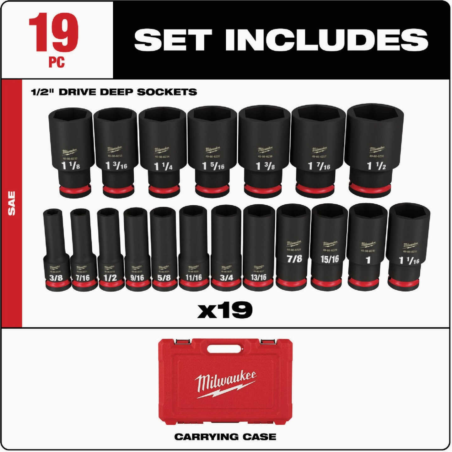 Milwaukee SHOCKWAVE Standard 1/2 In. Drive 6-Point Deep Impact Socket Set (19-Piece) Image 3