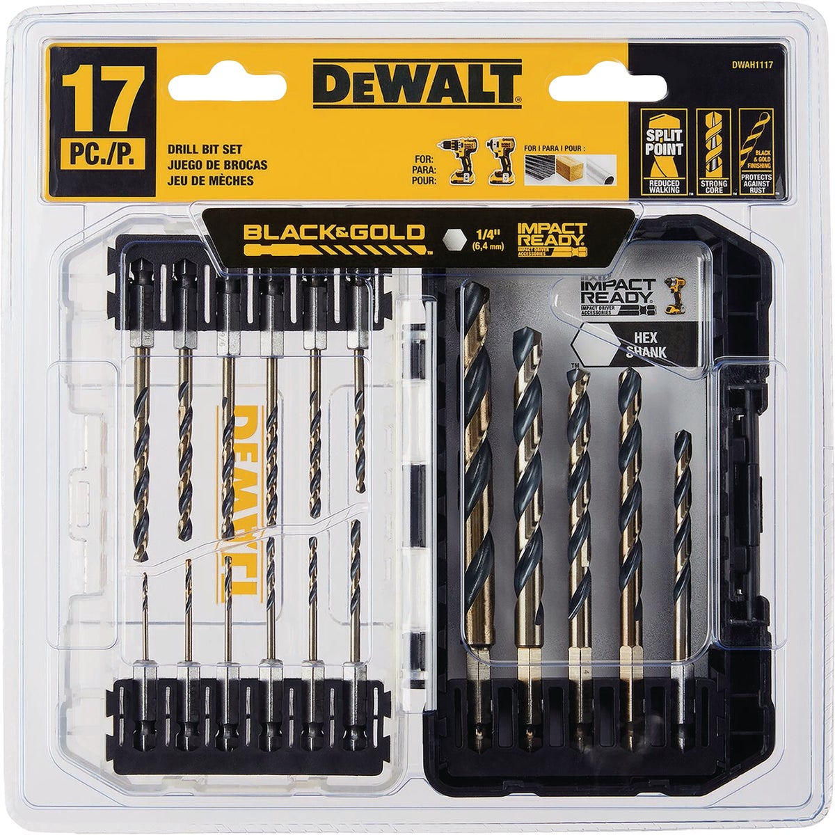 DeWalt Black & Gold Impact Ready High Speed Steel Hex Shank Drill Bit Set (17-Piece)