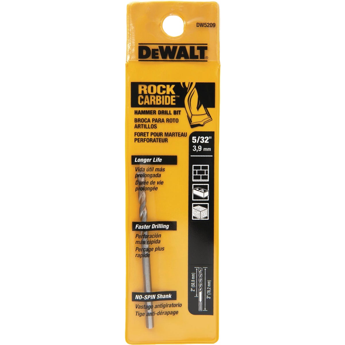 DEWALT 5/32 In. x 3 In. Premium Percussion Carbide Drill Bit