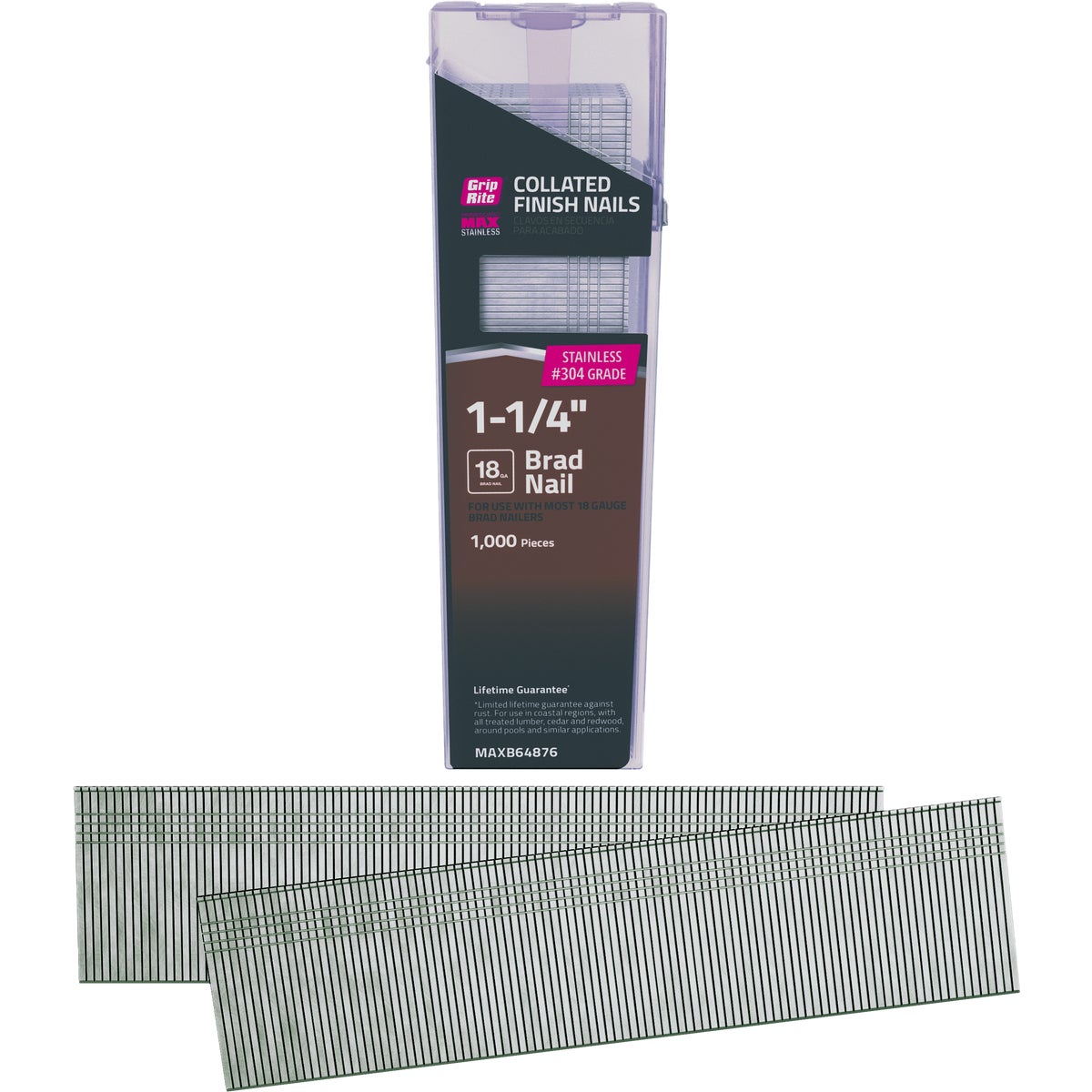 Grip-Rite 1-1/4 In. x 18 ga #304 Stainless Steel Collated Brad Nail (1000-Count) Image 1