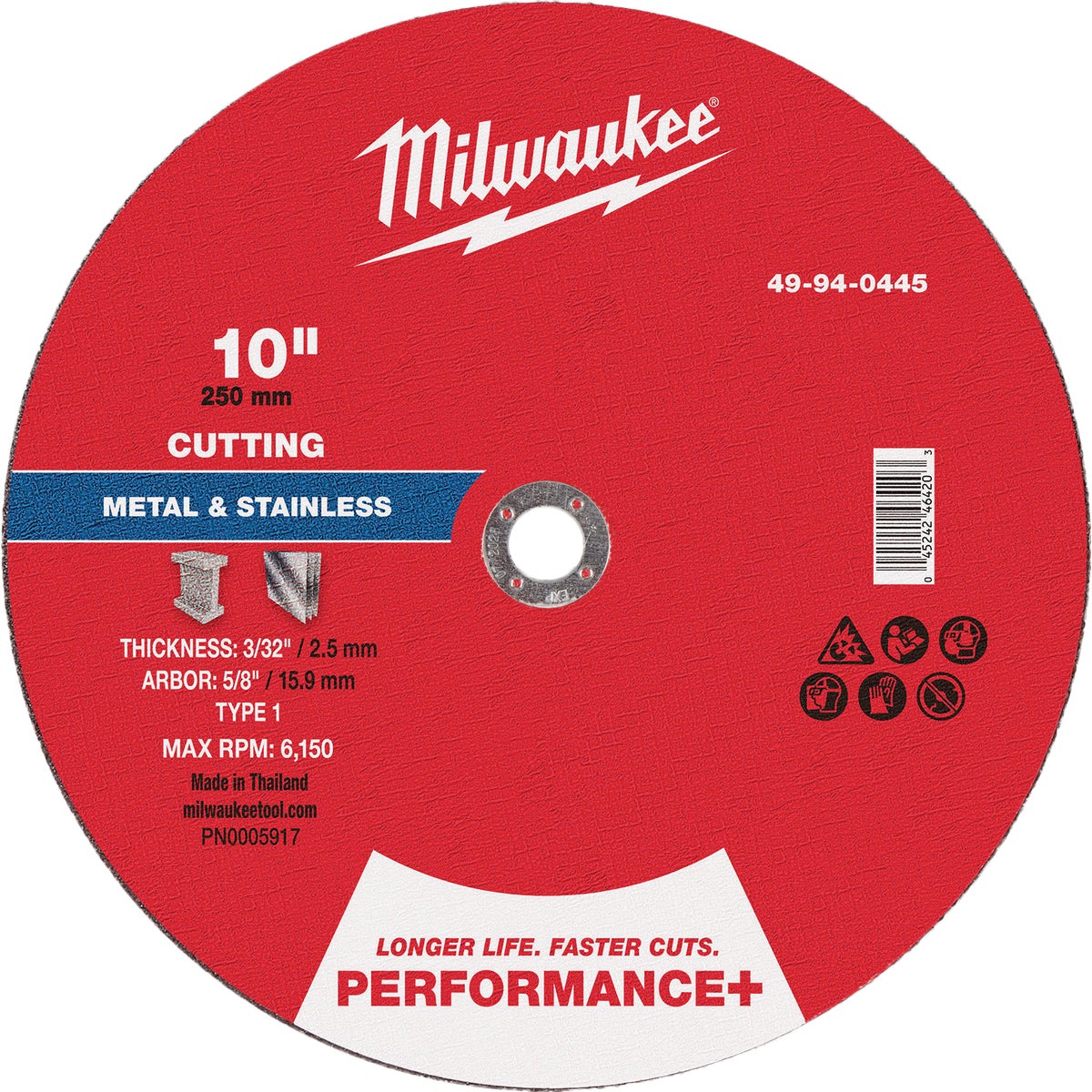 Milwaukee Type 1 10 In. x 3/32 In. x 5/8 In. Performance-Plus Metal Cut-Off Wheel