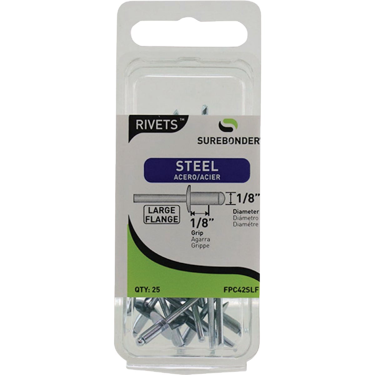 Surebonder 1/8 In. x 1/8 In. Large Flange Steel Rivet (25-Pack) Image 1