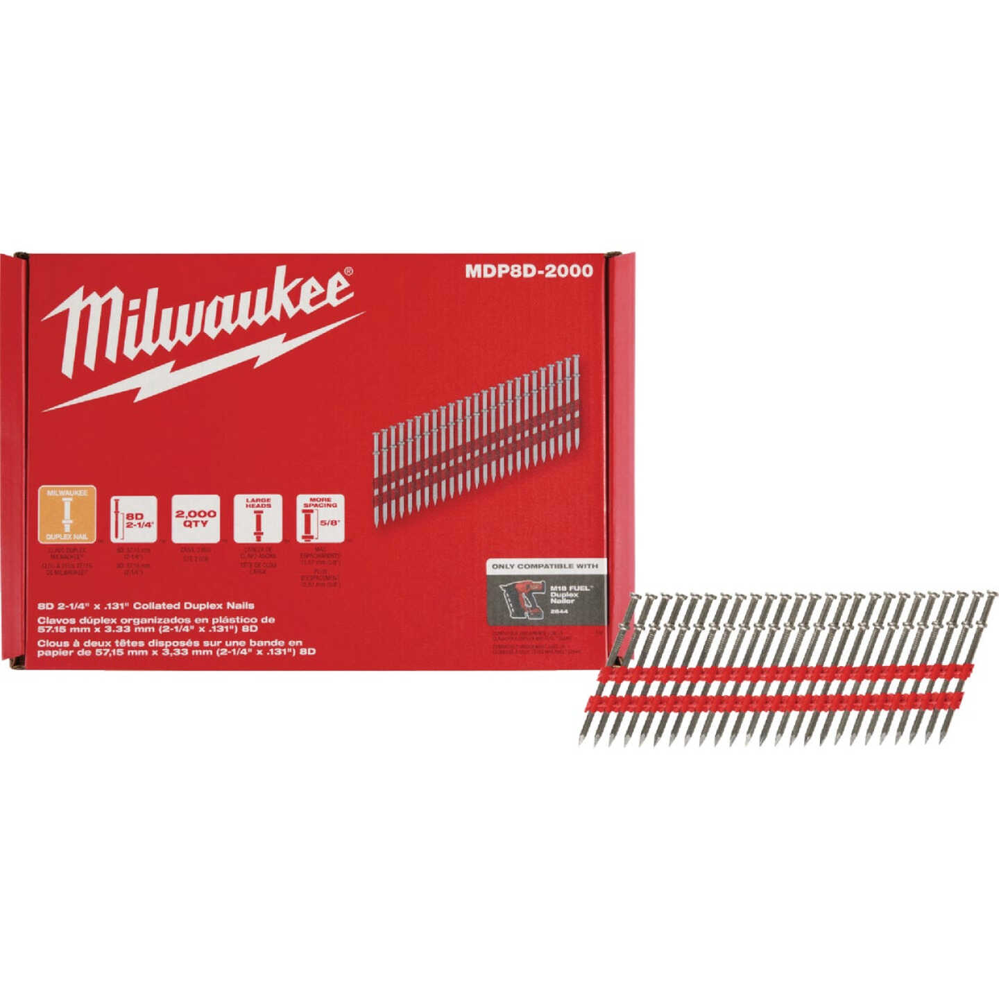 Milwaukee 2-1/4 In. x 0.131 In. Collated Duplex Framing Nails (2000 Ct.) Image 1