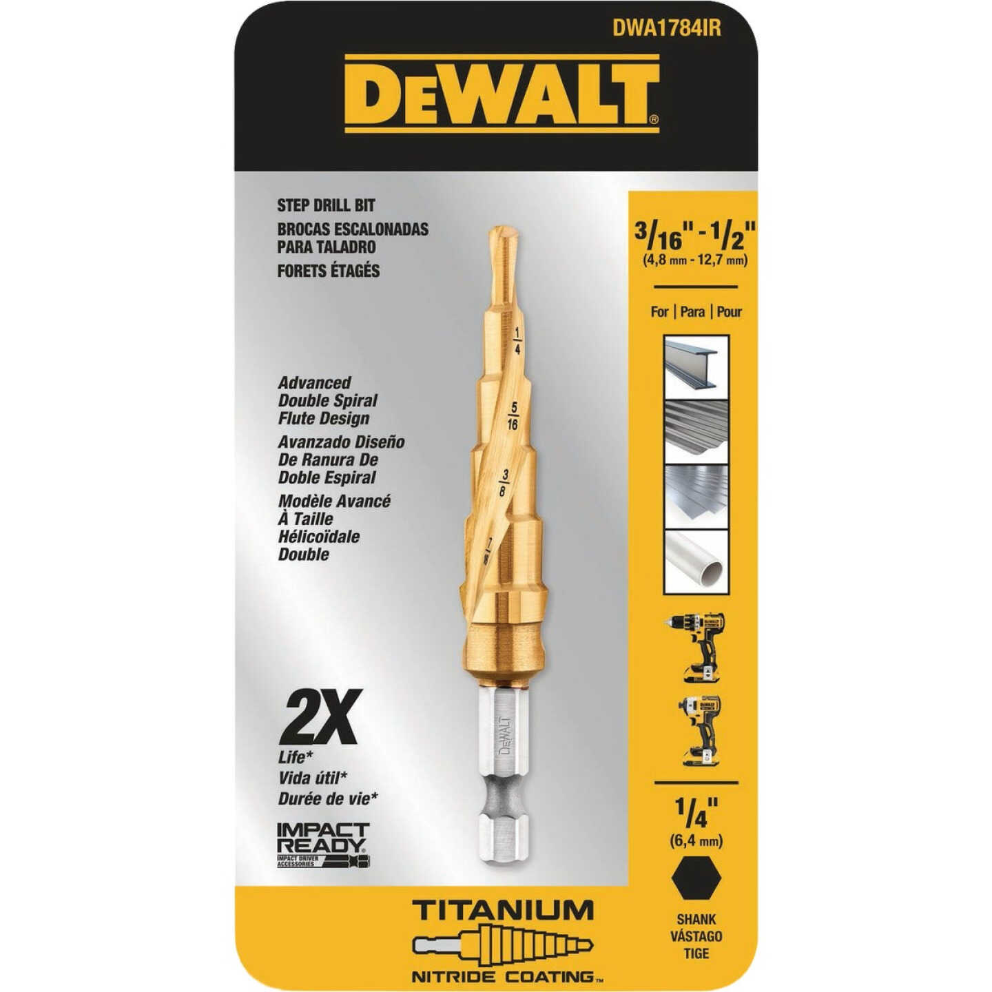 DEWALT 3/16 In. -1/2 In. Impact Ready Step Drill Bit Image 1