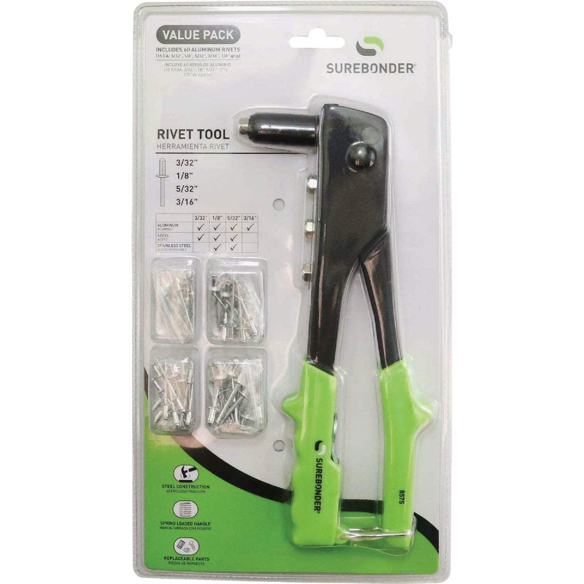 Surebonder Light Duty Rivet Tool Kit with (60) Assorted Rivets Image 2