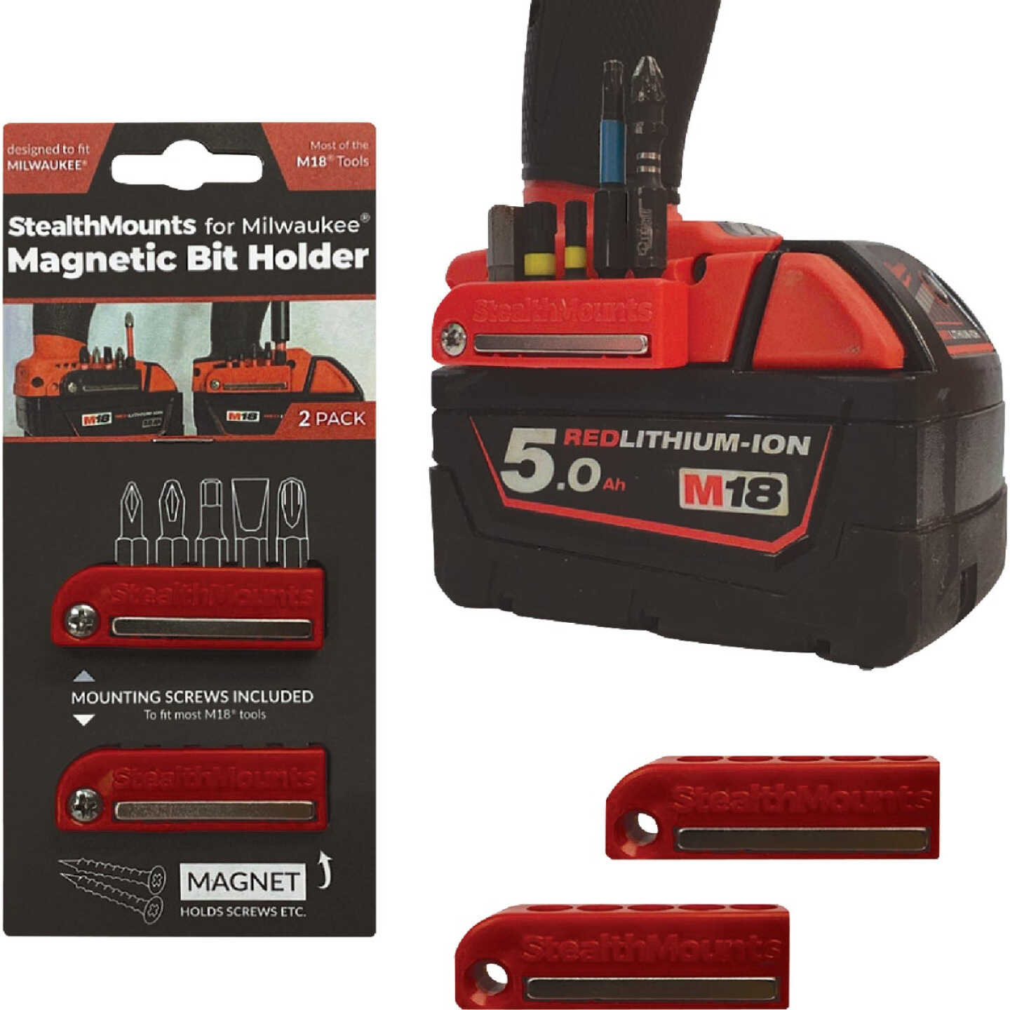 StealthMounts Magnetic Bit Holders for Milwaukee M18 (2-Pack) Image 1