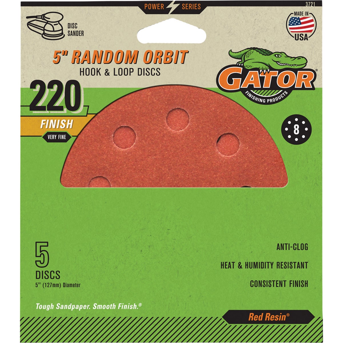 Gator 5 In. 8-Hole 60-Grit Hook & Loop Sanding Disc (5-Pack) Image 1