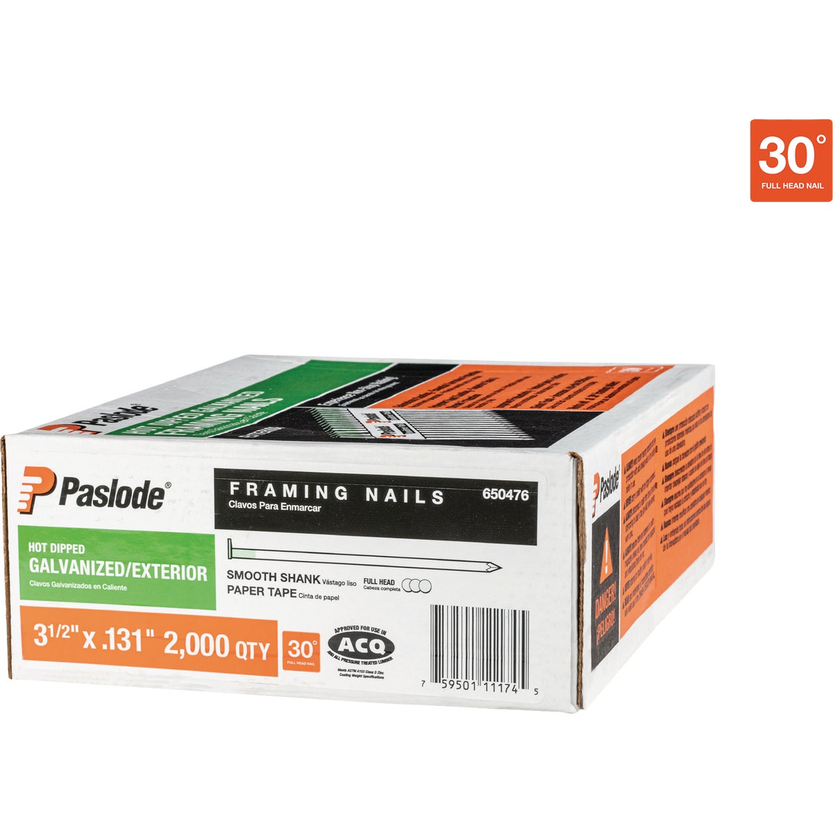 Paslode 3-1/2 In. x 0.131 In. 30 Deg. Paper Tape Hot Dipped Galvanized Roundrive Collated Framing Nails (2000-Count)