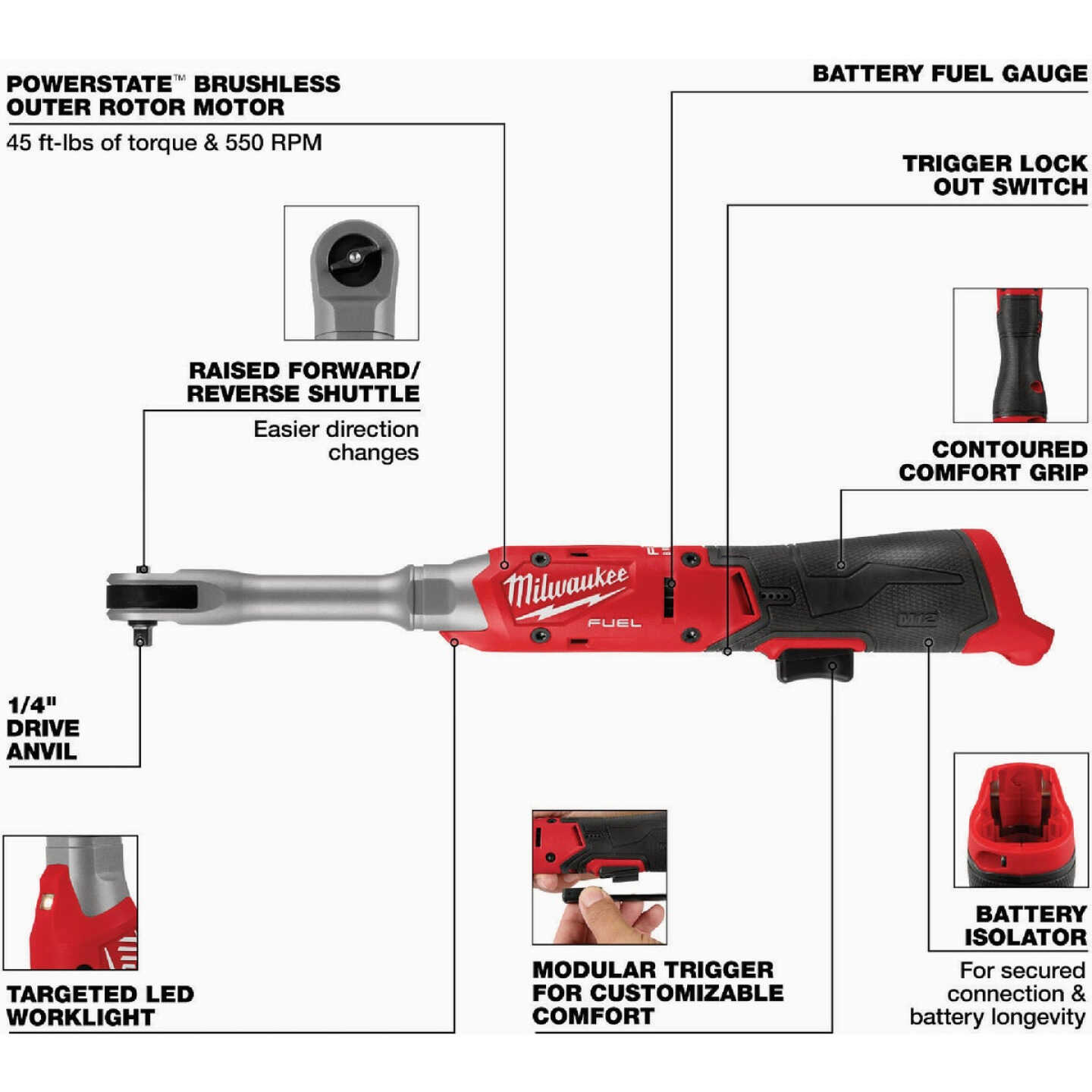 Milwaukee M12 FUEL 1/4 In. Extended Reach Ratchet Image 3
