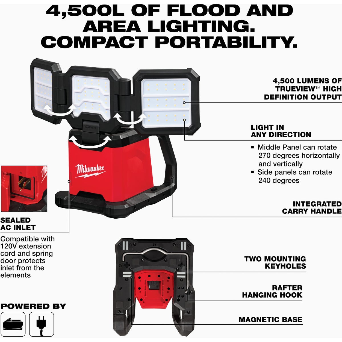 Milwaukee ROVER M18 Dual Power Triple-Panel Flood & Area Light (Tool Only) Image 2