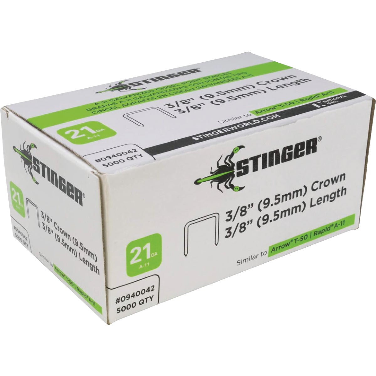 Stinger 3/8 In. A-11 Galvanized Hammer Tacker Staple (5000-Count)