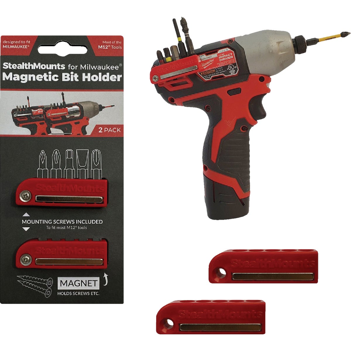 StealthMounts Magnetic Bit Holders for Milwaukee M12 (2-Pack)