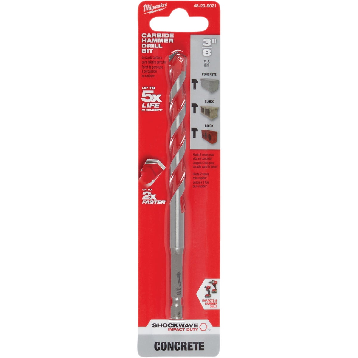 Milwaukee SHOCKWAVE 3/8 In. x 6 In. Impact Duty Masonry Carbide Hammer Drill Bit Image 1