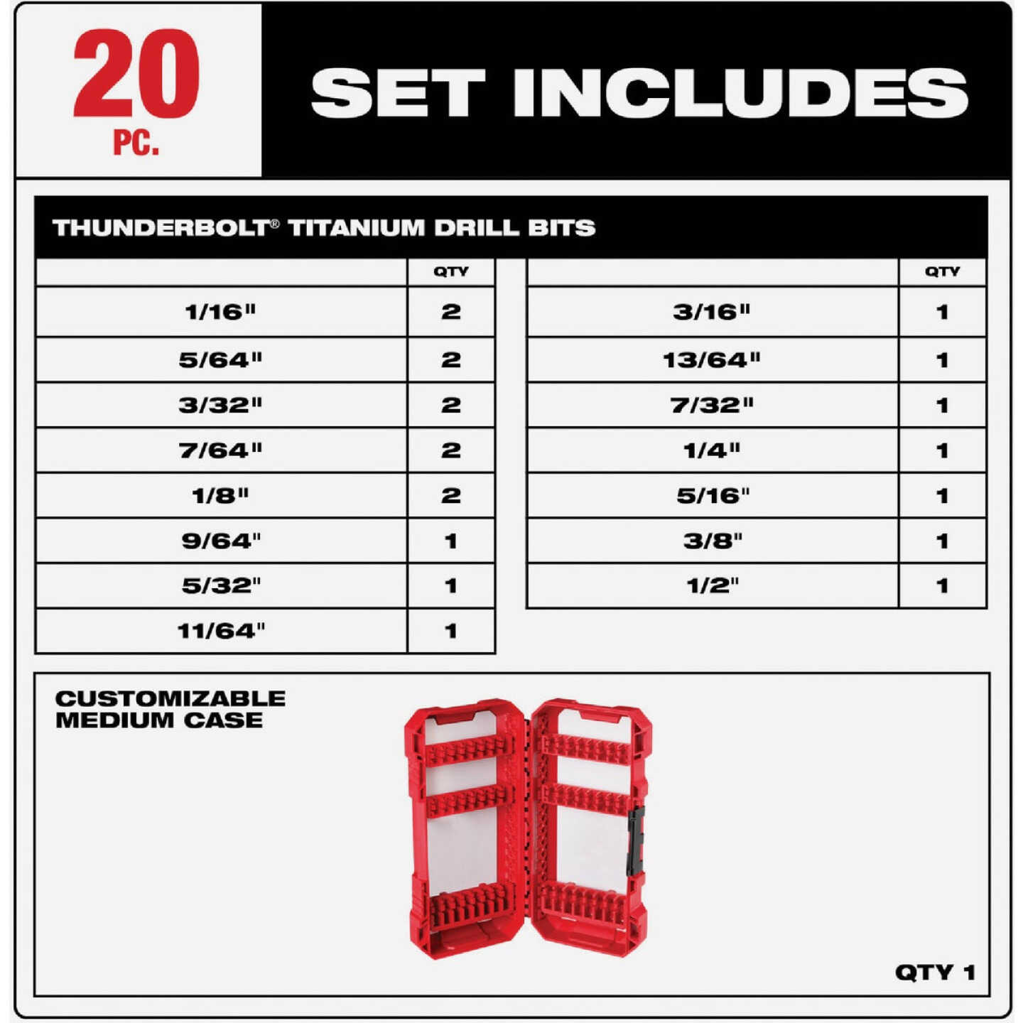Milwaukee THUNDERBOLT 20-Piece Titanium Drill Bit Set, 1/16 In. thru 1/2 In. Image 2