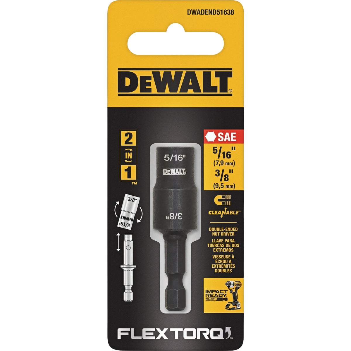 DEWALT Flextorq 5/16 In. & 3/8 In. x 2 In. Black Oxide Double-Ended Nut Driver Image 2