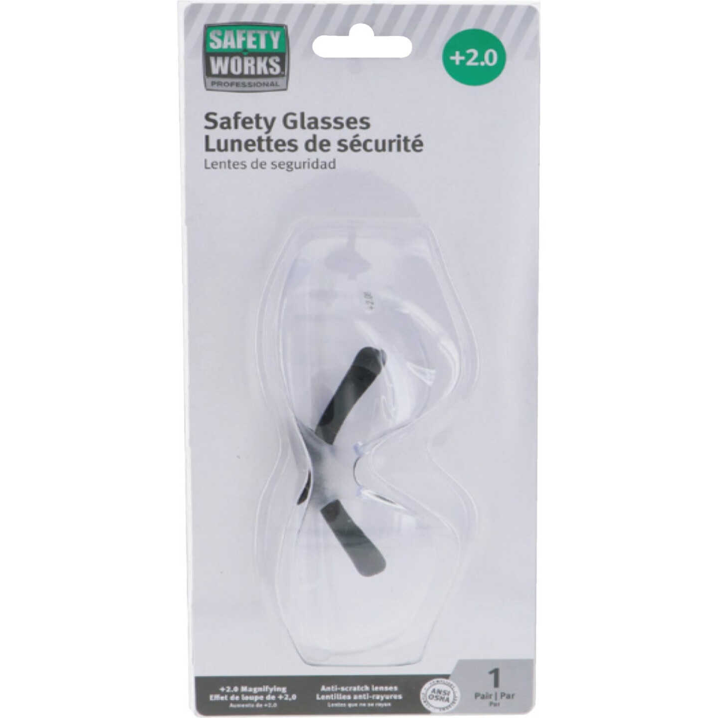 Safety Works 2.0 Diopter Magnifying Clear Frame Safety Glasses with Clear Anti-Scratch Lenses Image 1