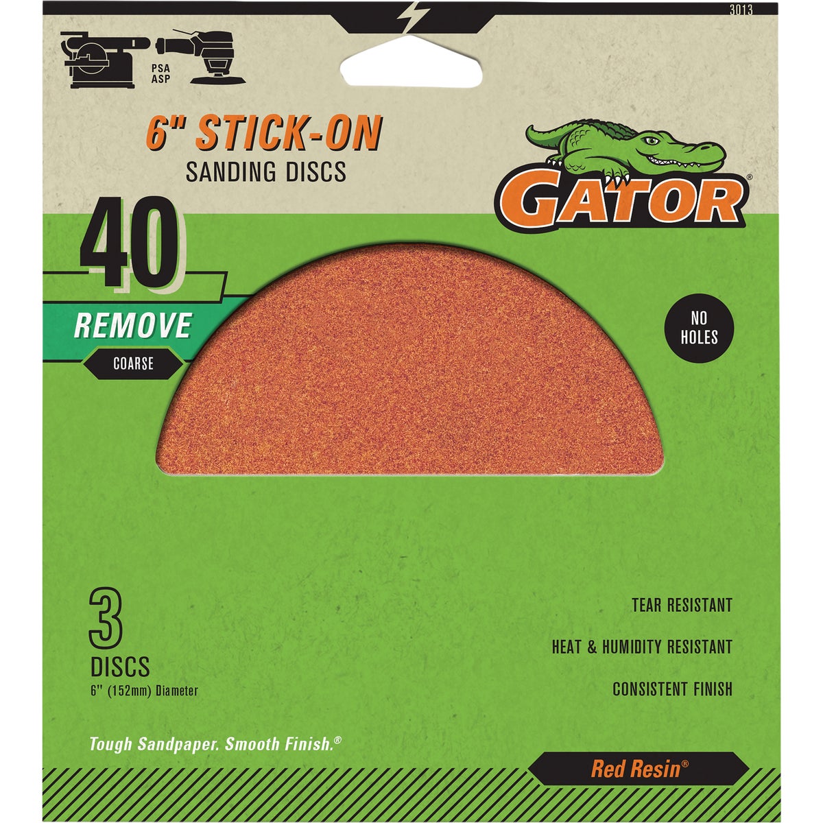 Gator 6 In. 40-Grit Aluminum Oxide Stick-On Sanding Disc (3-Pack)