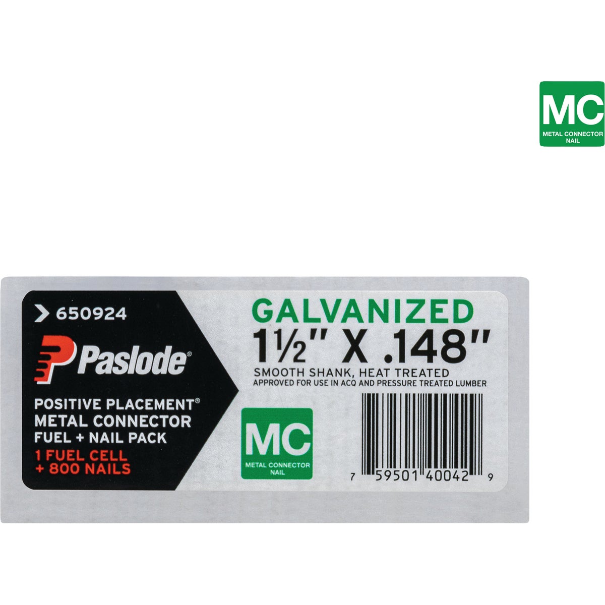 Paslode 1-1/2 In. x 0.148 In. Paper Tape Smooth Shank Heat Treated Mechanical Galvanized Metal Connector Nail (800-Count) with Fuel Cell