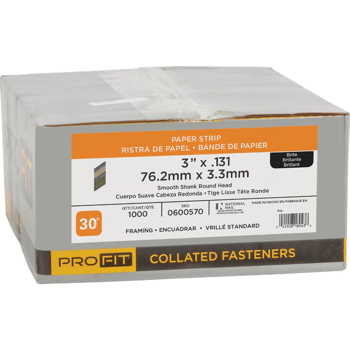 Pro-Fit 3 In. x 0.131 In. 30 Degree Paper Tape Smooth Shank Round Head Brite Framing Stick Nails (1000 Ct.) Image 2