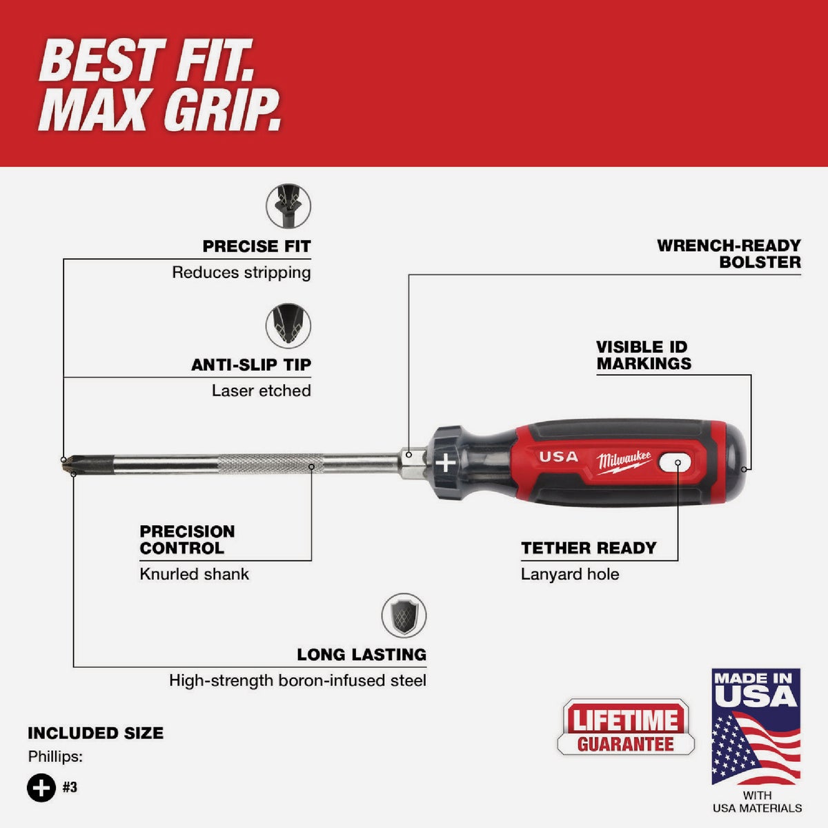 Milwaukee #3 x 6 In. Phillips Screwdriver with Cushion Grip Image 3