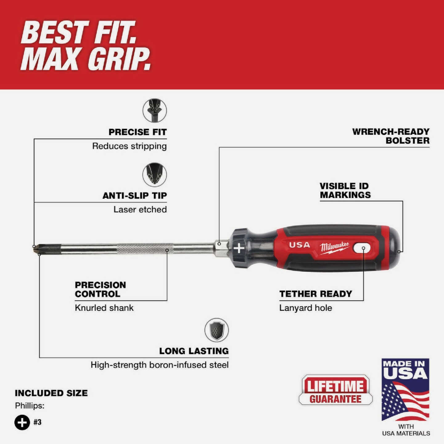Milwaukee #3 x 6 In. Phillips Screwdriver with Cushion Grip Image 3