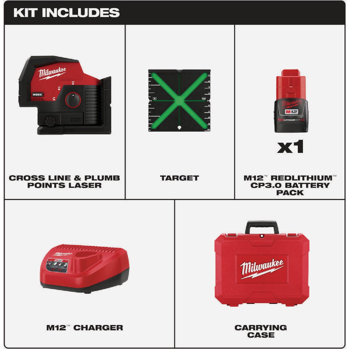 Milwaukee M12 Green 360-Degree 3-Plane Laser Kit Image 3