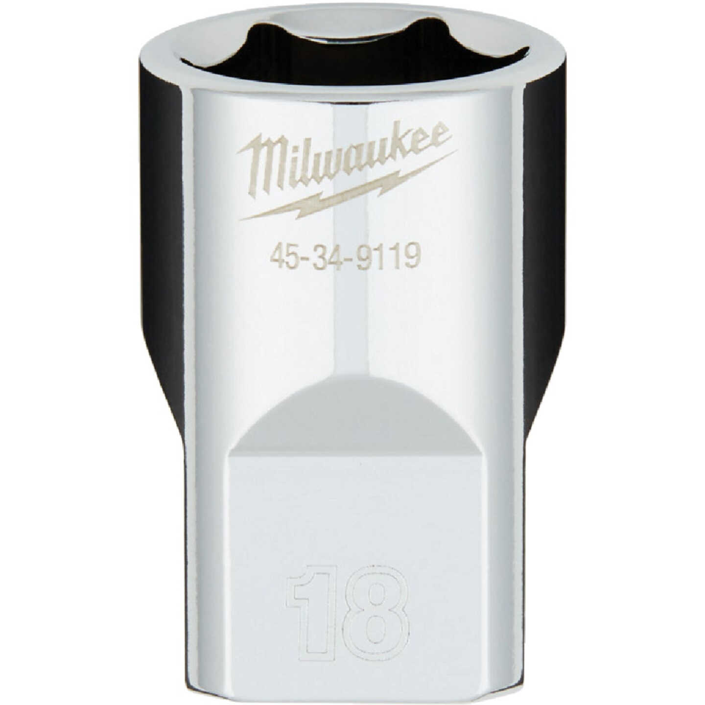 Milwaukee 1/2 In. Drive 18 mm 6-Point Shallow Metric Socket with FOUR FLAT Sides Image 1