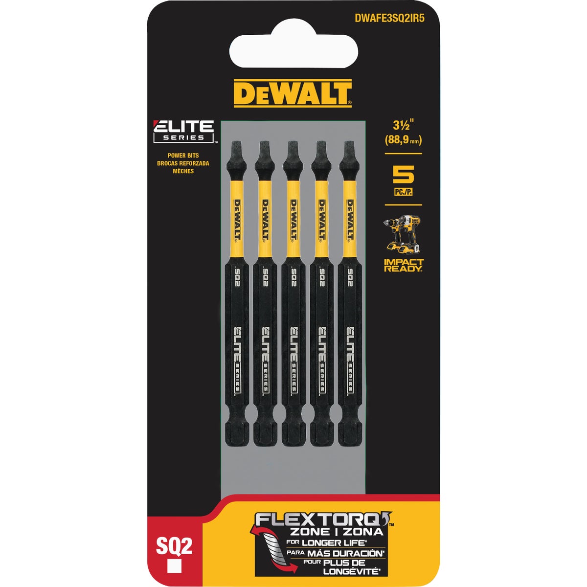 Dewalt Elite Series 1/4 In. x 3-1/2 In. Square Impact Driver Bit Set (5-Piece) Image 2