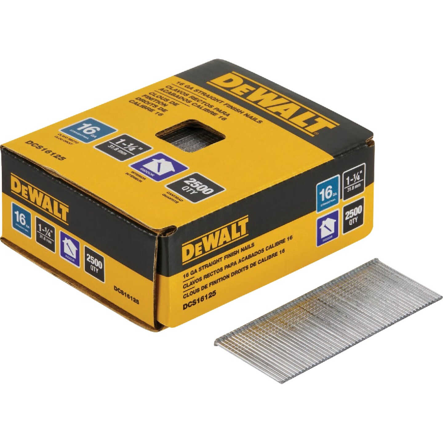 DEWALT 1-1/4-In. 16-Gauge Straight Finish Nails (2500 Ct.) Image 1