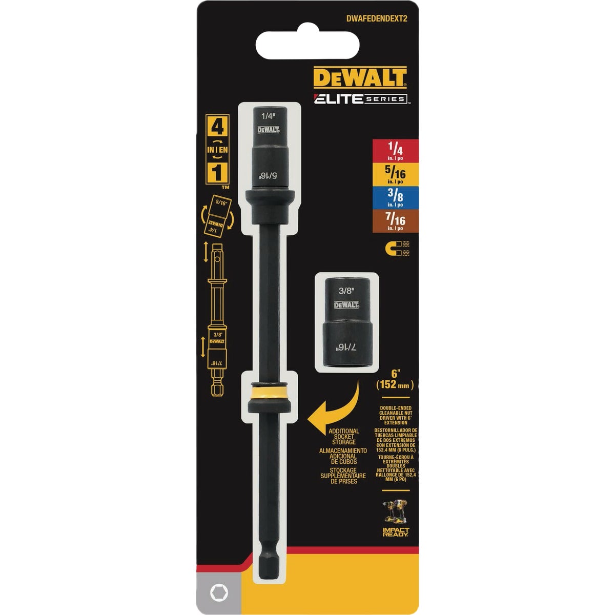 DEWALT Elite Series 1/4 In. x 6 In. 4-in-1 SAE Reversible Impact Nutdriver Image 2