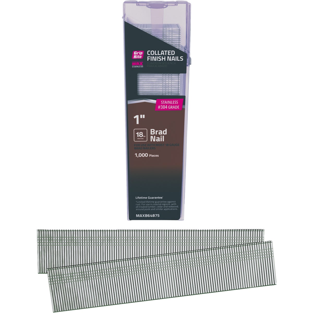 Grip-Rite 1 In. x 18 ga #304 Stainless Steel Collated Brad Nail (1000-Count) Image 1