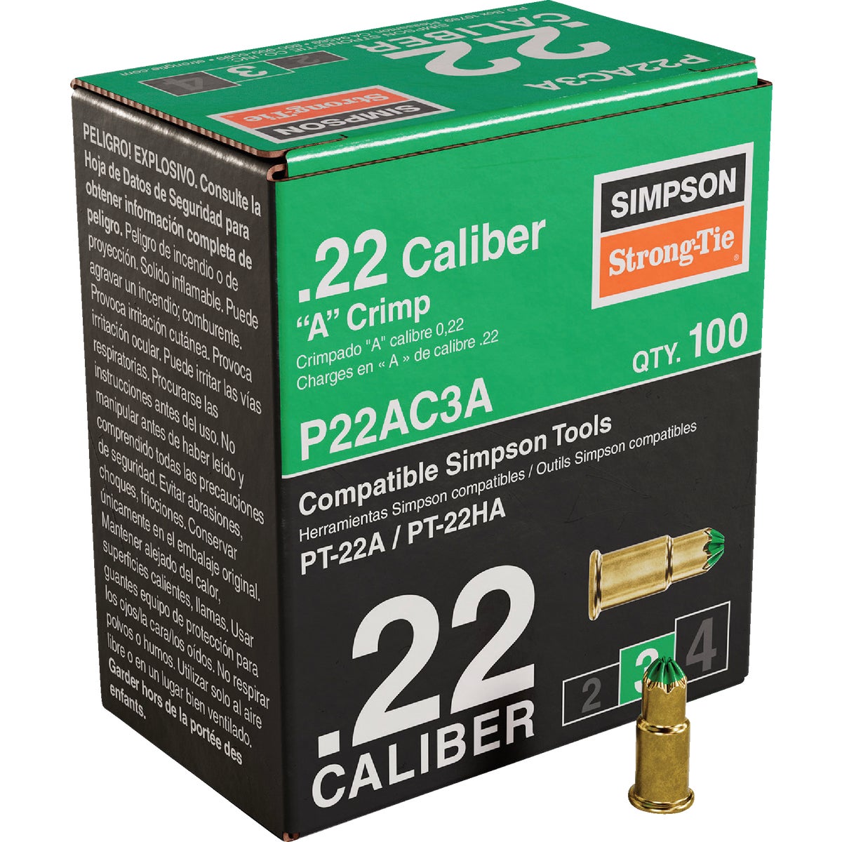 P22AC 0.22-Caliber A Single-Shot Crimp Loads, LVL 3, Green - Imported (100-Qty)