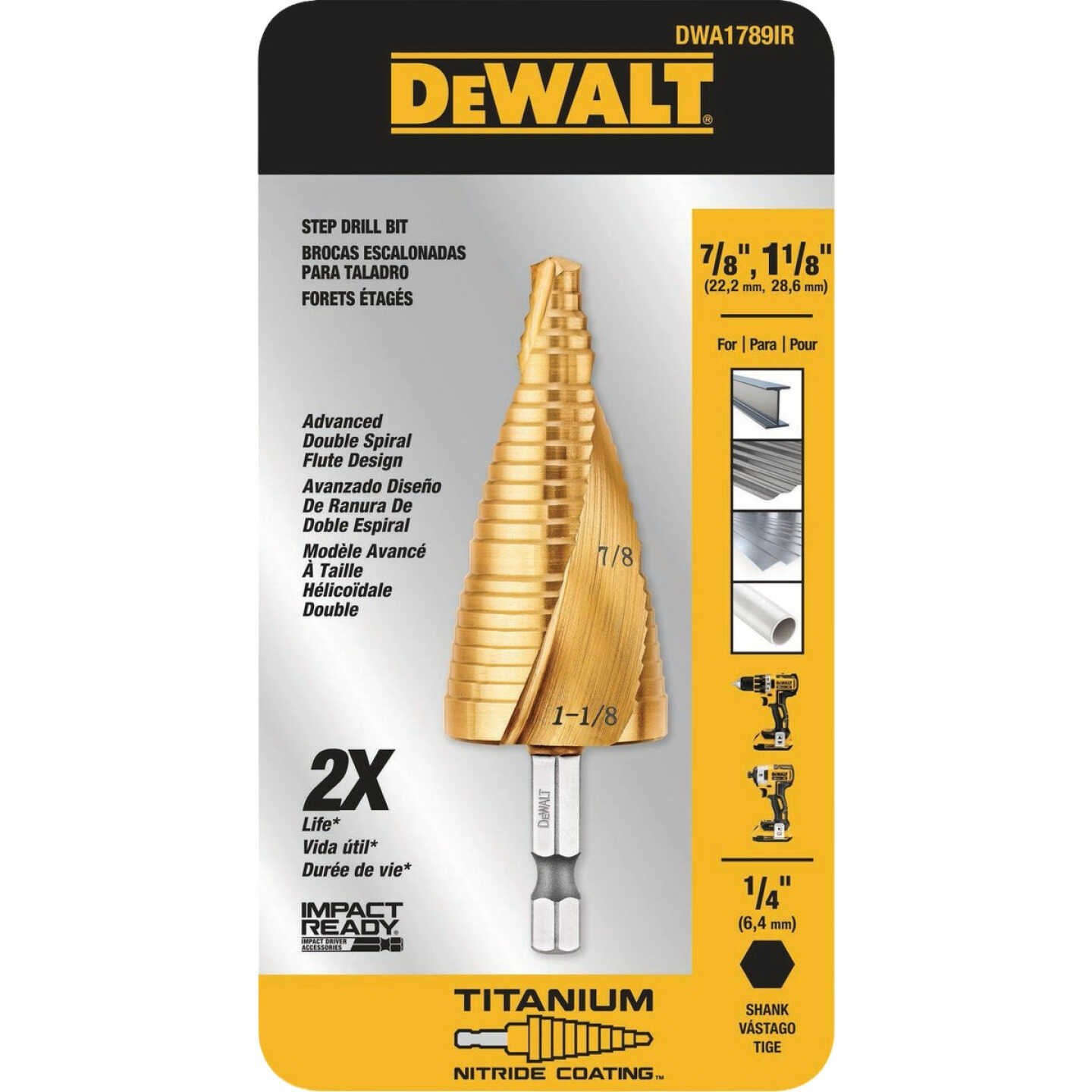 DEWALT 7/8 In. - 1-1/8 In. Impact Ready Step Drill Bit Image 1
