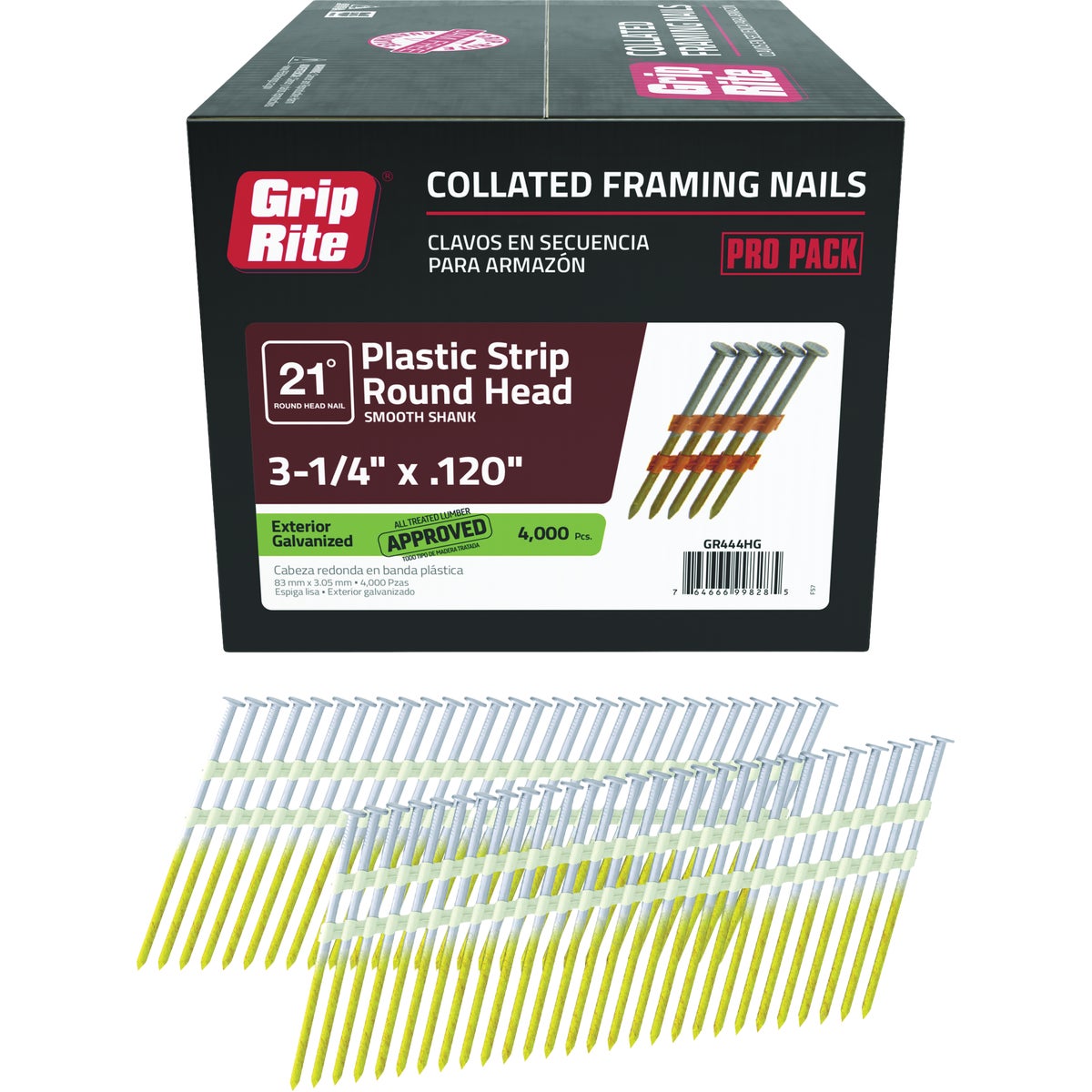 Grip-Rite 3-1/4 In. x 0.120 In. 21 Deg. Hot Galvanized Round Head Smooth Shank Plastic Strip Collated Framing Nail (4000-Count) Image 1