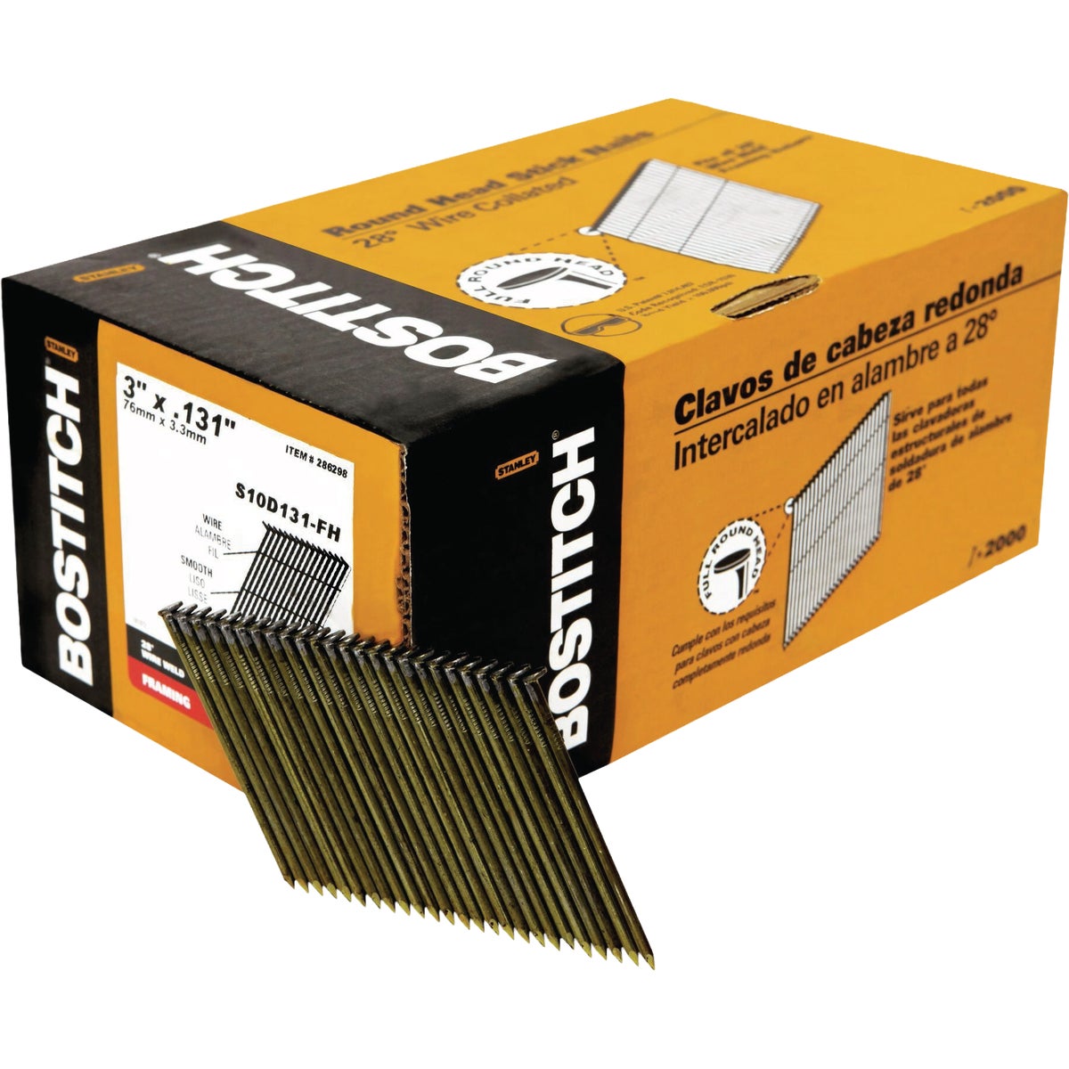 Bostitch 3 In. x 0.131 In. 28 Deg. Wire Weld Stick Framing Nails (2000-Count) Image 1