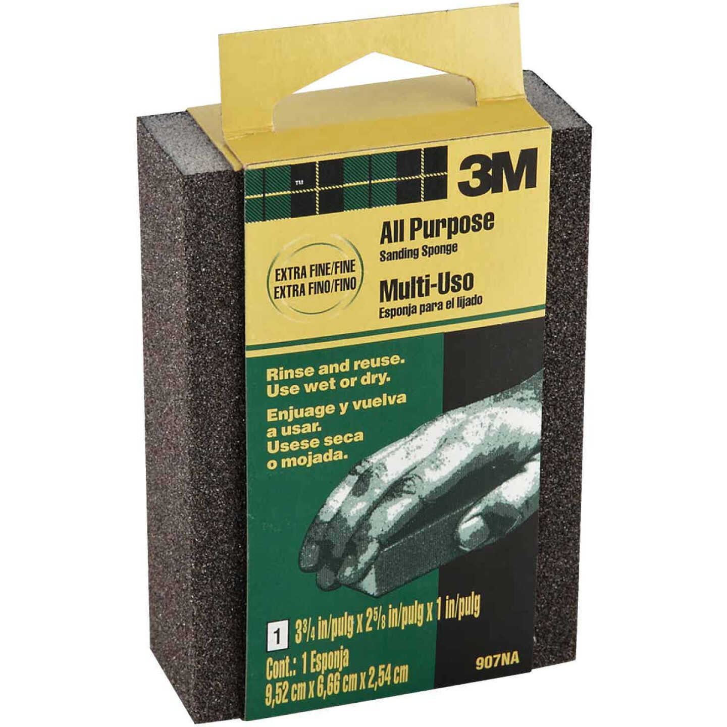 3M 2-5/8 In. x 3-3/4 In. x 1 In. Dual Grit Sanding Sponge, Extra Fine/Fine Image 1