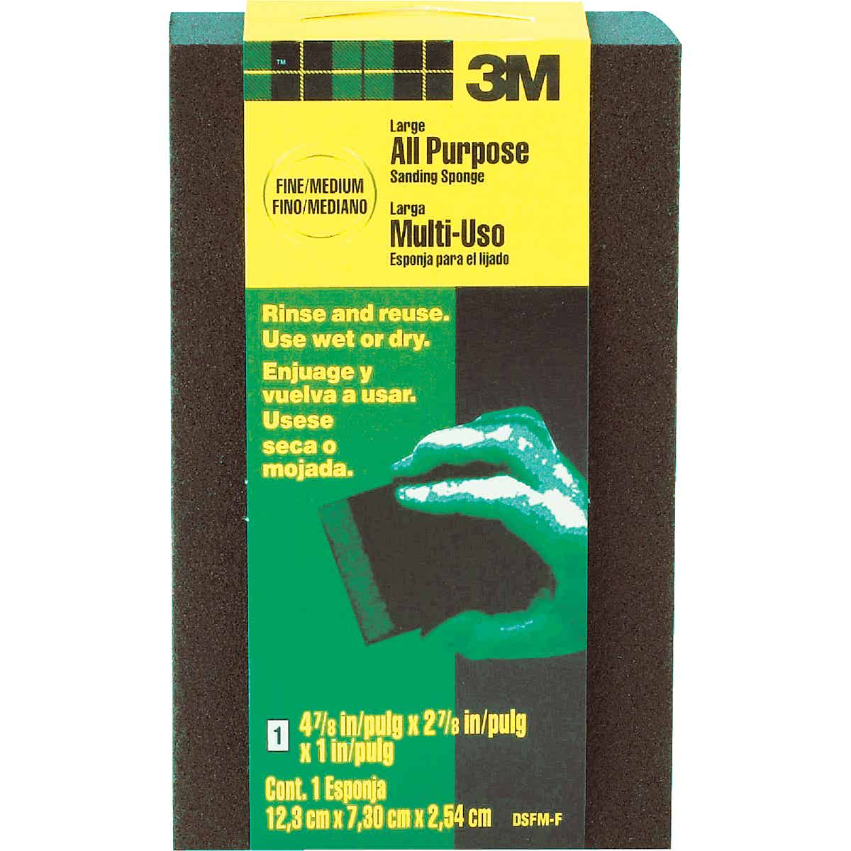 3M 2-7/8 In. x 4-7/8 In. x 1 In. Large Area Sanding Sponge,  Fine/Medium