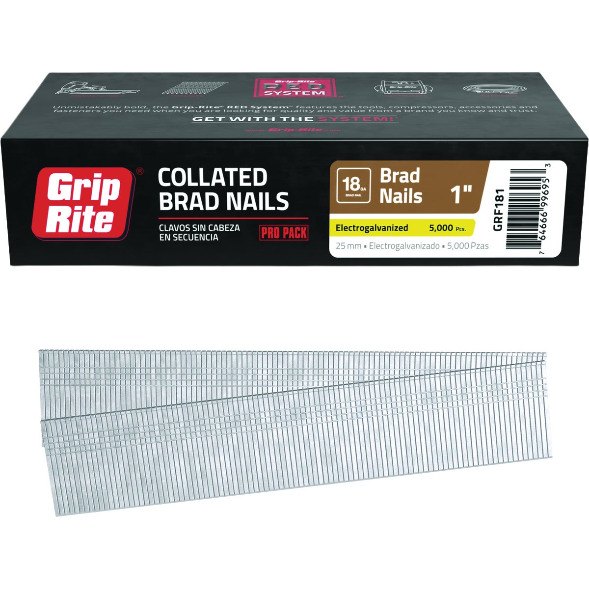 Grip-Rite 1 In. 18 ga Electrogalvanized Collated Brad Nail (5000-Count) Image 1