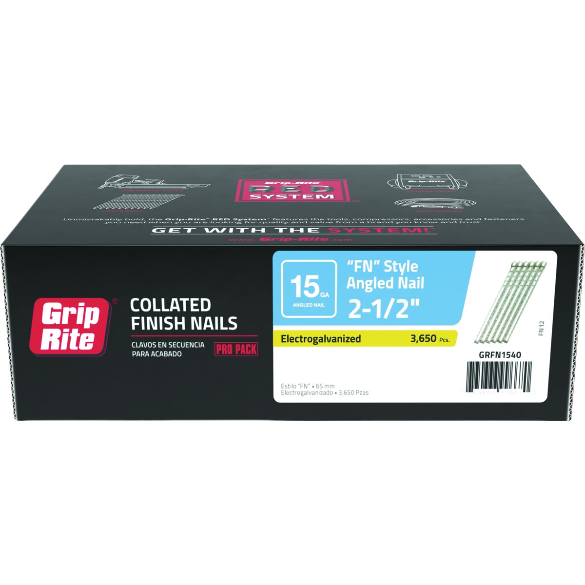Grip-Rite 2-1/2 In. 15 ga Electrogalvanized FN-Style Collated Finishing Nail (3650-Count) Image 1