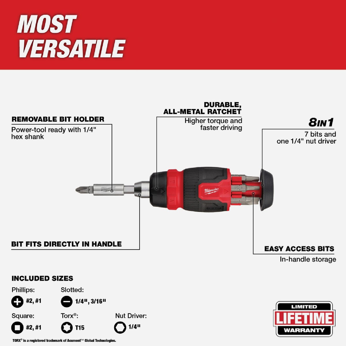 Milwaukee 8-in-1 Ratcheting Compact Multi-Bit Driver Image 4