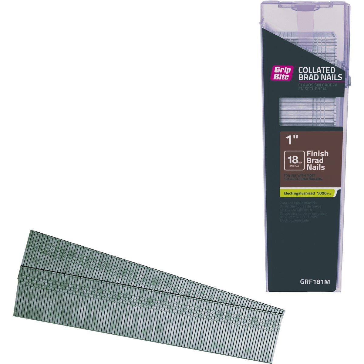 Grip-Rite 1 In. 18 ga Electrogalvanized Collated Brad Nail (1000-Count) Image 1